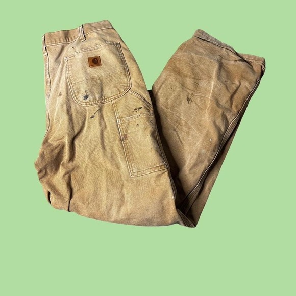 Y2K WORKWEAR LOOSE BAGGY CARHARTT LEATHER TAN PAINT DISTRESSED PANTS SIZE 36x32 - Picture 3 of 3